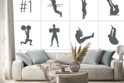 Naklejka: Vector sylwetki ludzi robi fitness i crossfit workouts