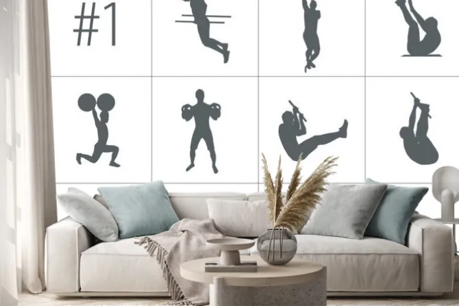 Naklejka: Vector sylwetki ludzi robi fitness i crossfit workouts