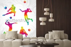 Naklejka: Vector volleyball silhouettes rainbow collection