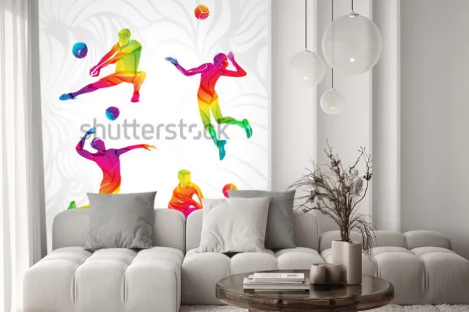 Naklejka: Vector volleyball silhouettes rainbow collection