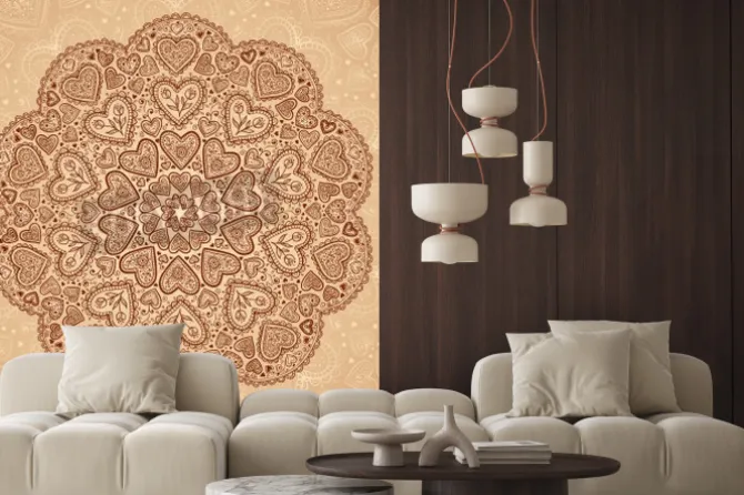 Naklejka: Vintage beżowy abstrakcyjne tło z kręgu doodle