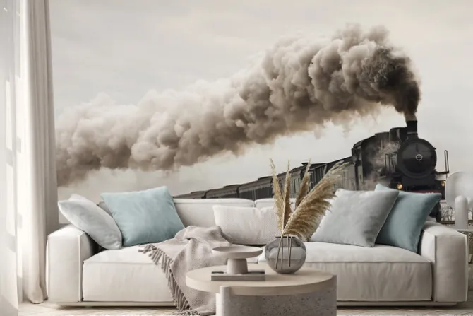 Naklejka: Vintage czarny pociąg parowy