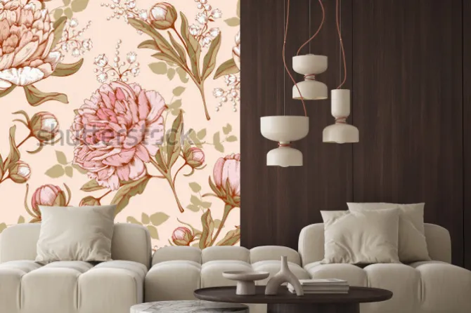 Naklejka: Vintage luksusowy wzór z kompleksowymi wyciągniętymi kwiatami