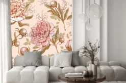 Naklejka: Vintage luksusowy wzór z kompleksowymi wyciągniętymi kwiatami