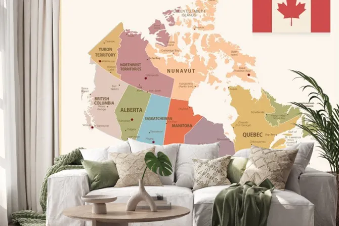 Naklejka: Vintage mapa z flagą kanady