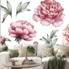 Naklejka: Vintage zestaw elementów akwarela różowe piwonie, kolekcja ogrodowych