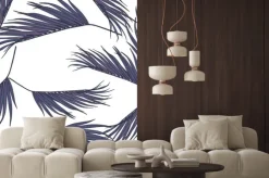 Naklejka: Violet coconut palm leaves by hand drawing and sketch with line-art