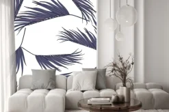 Naklejka: Violet coconut palm leaves by hand drawing and sketch with line-art