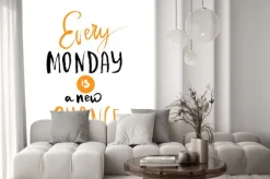 Naklejka: W każdy poniedziałek jest plakat szansy. typografia cytat o nowym