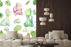 Naklejka: Watercolor, little dinosaur. isolated set