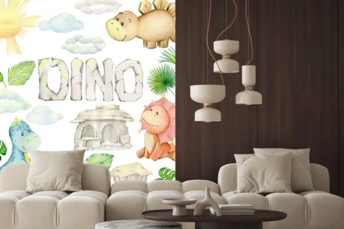 Naklejka: Watercolor, little dinosaur. isolated set