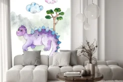 Naklejka: Watercolor and graphic dinosaurs pre-made cards with brachiosaurus,