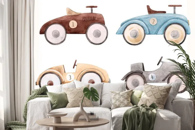 Naklejka: Watercolor baby car illustration