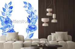 Naklejka: Watercolor blue flowers in gzhel style.floral background.