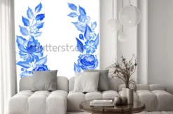Naklejka: Watercolor blue flowers in gzhel style.floral background.