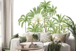 Naklejka: Watercolor compositions with palm trees, coconut and banana palm,