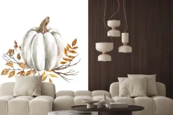 Naklejka: Watercolor fall pumpkin arrangement, beautiful autumn decoration,