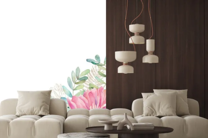 Naklejka: Watercolor floral card with eucalyptus branch, gold glitter elements