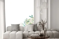 Naklejka: Watercolor floral card with eucalyptus branch, gold glitter elements