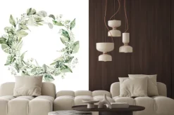 Naklejka: Watercolor floral wreath of greenery. hand painted frame of green