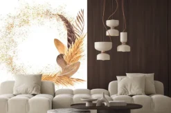 Naklejka: Watercolor frame with graphic element, palm leaves, flowers,