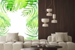 Naklejka: Watercolor frame tropical leaves and branches isolated. palm