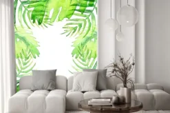 Naklejka: Watercolor frame tropical leaves and branches isolated. palm