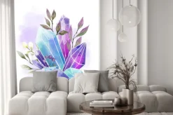 Naklejka: Watercolor gems, crystals and leaves, hand drawn watercolor