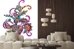 Naklejka: Watercolor hand painted paisley flowers pattern, ethnic vintage