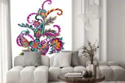 Naklejka: Watercolor hand painted paisley flowers pattern, ethnic vintage