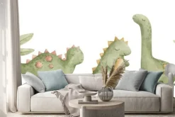 Naklejka: Watercolor illustration set with cute dino toys for kids. dinosaurs,