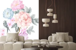 Naklejka: Watercolor illustration of a bouquet with a purple and delicate