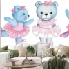 Naklejka: Watercolor illustration of three dancing teddy bears in pink