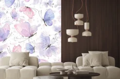 Naklejka: Watercolor illustration of pink and lilac butterflies. seamless