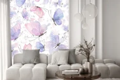 Naklejka: Watercolor illustration of pink and lilac butterflies. seamless