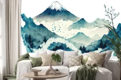 Naklejka: Watercolor mountain background. luxurious mountainous terrain