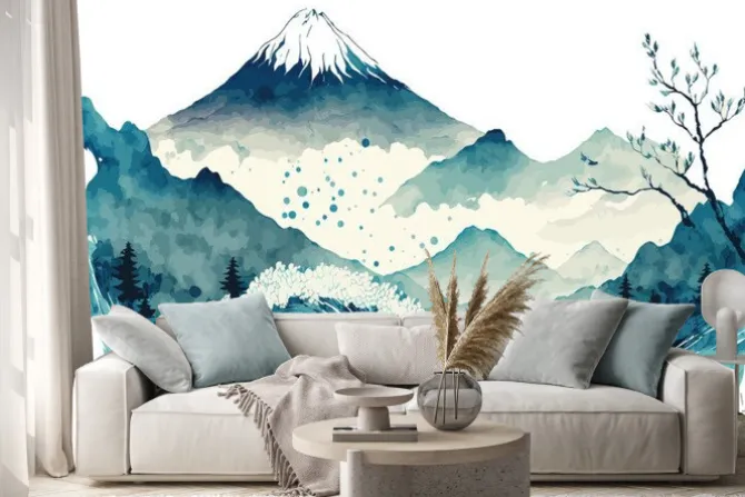 Naklejka: Watercolor mountain background. luxurious mountainous terrain