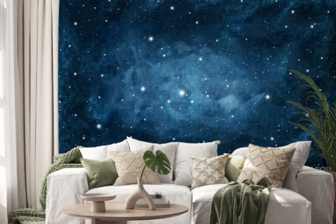 Naklejka: Watercolor night sky background with stars. cosmic texture with