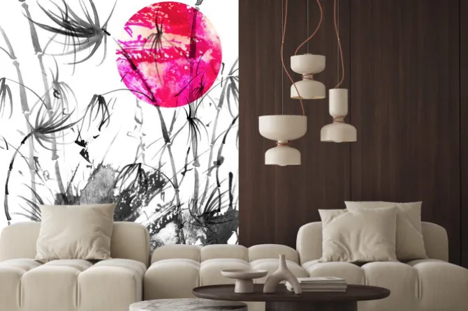 Naklejka: Watercolor painting of bamboo forest on textured paper. decorative