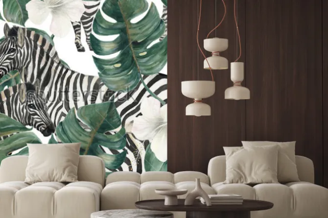 Naklejka: Watercolor painting seamless pattern with tropical deliciosa