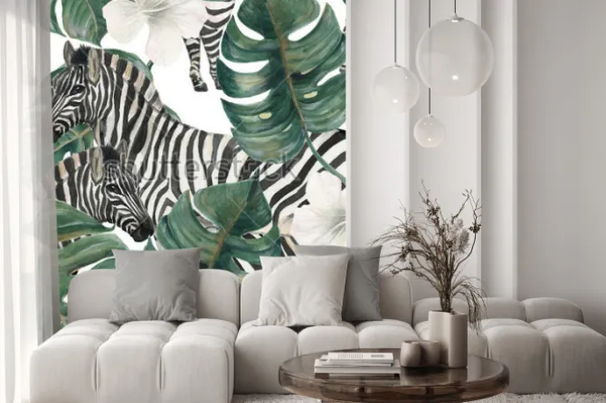 Naklejka: Watercolor painting seamless pattern with tropical deliciosa