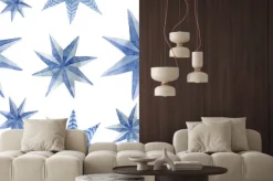 Naklejka: Watercolor pattern of christmas blue stars decoration elements.