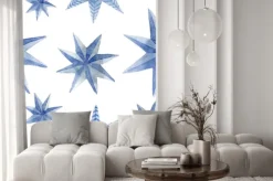 Naklejka: Watercolor pattern of christmas blue stars decoration elements.