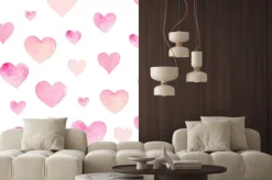 Naklejka: Watercolor seamless vector pattern with hearts for valentine