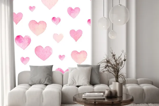 Naklejka: Watercolor seamless vector pattern with hearts for valentine