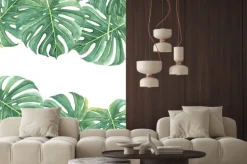 Naklejka: Watercolor seamless background with colorful tropical leaves