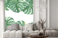 Naklejka: Watercolor seamless background with colorful tropical leaves