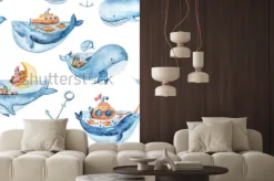 Naklejka: Watercolor seamless pattern with sea life. wallpaper, textile