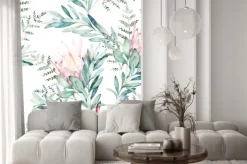 Naklejka: Watercolor seamless pattern witn eucalyptus branch protea and