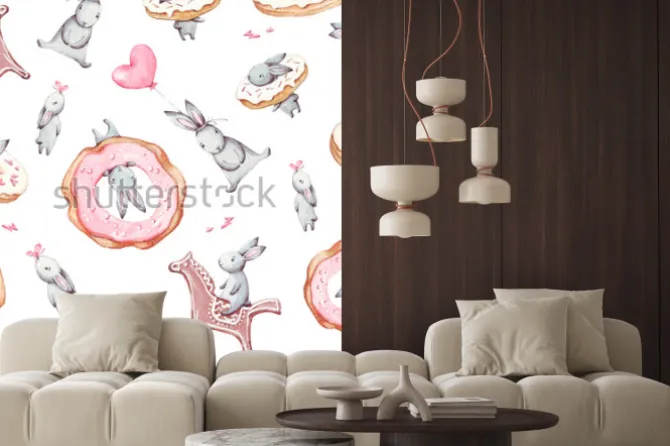 Naklejka: Watercolor seamless pattern. wallpaper with party air balloons,